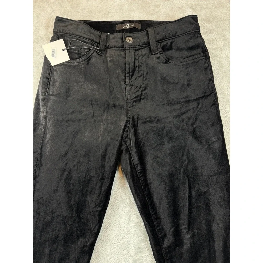 7 For All Mankind Pants Women's Sz 25 The Ankle Skinny Black Velvet Stretch NWT